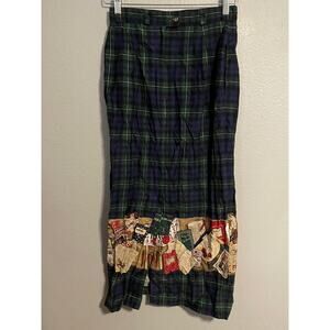 VTG Sharon Young Skirt Womens Medium Multicolor Plaid Teacher Books Slit 90s